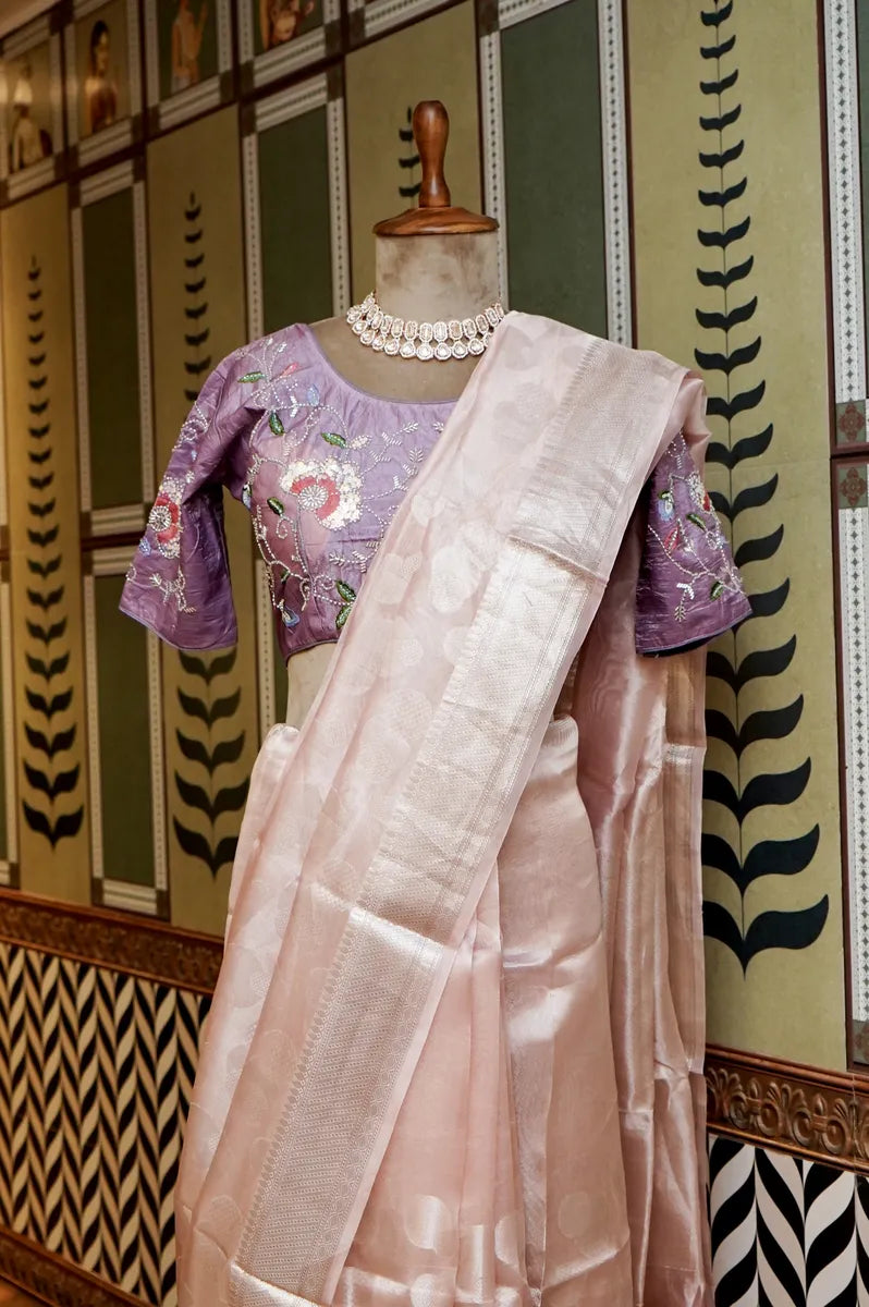 BANARASI KORA PONDS PINK COLOR TISSUE SAREE