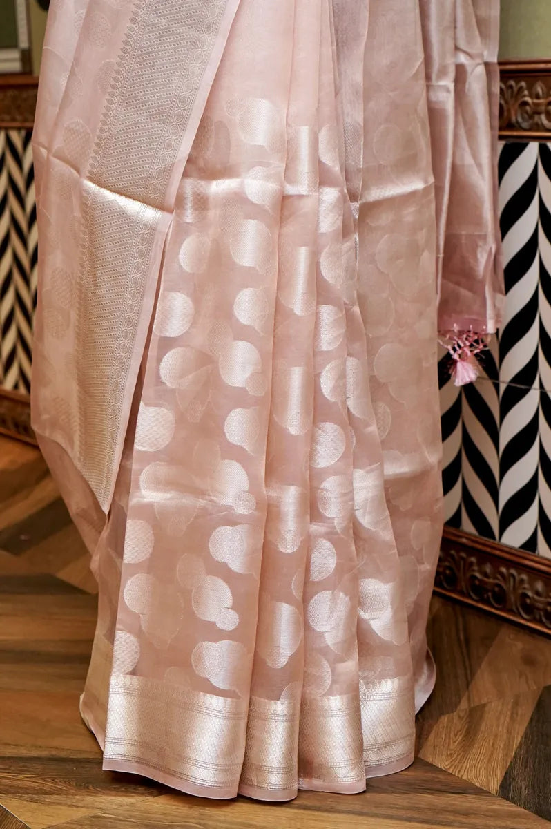 BANARASI KORA PONDS PINK COLOR TISSUE SAREE