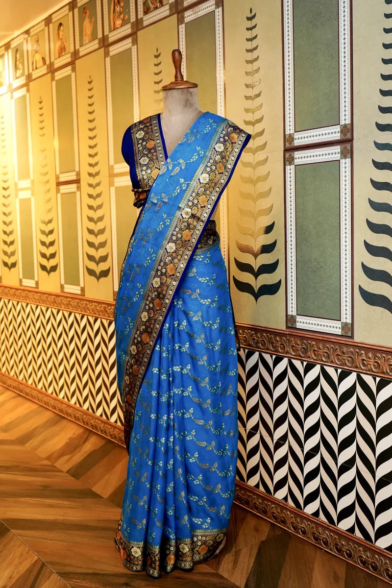 BANARASI FIROZI COLOR KHADDI GEORGETTE SAREE