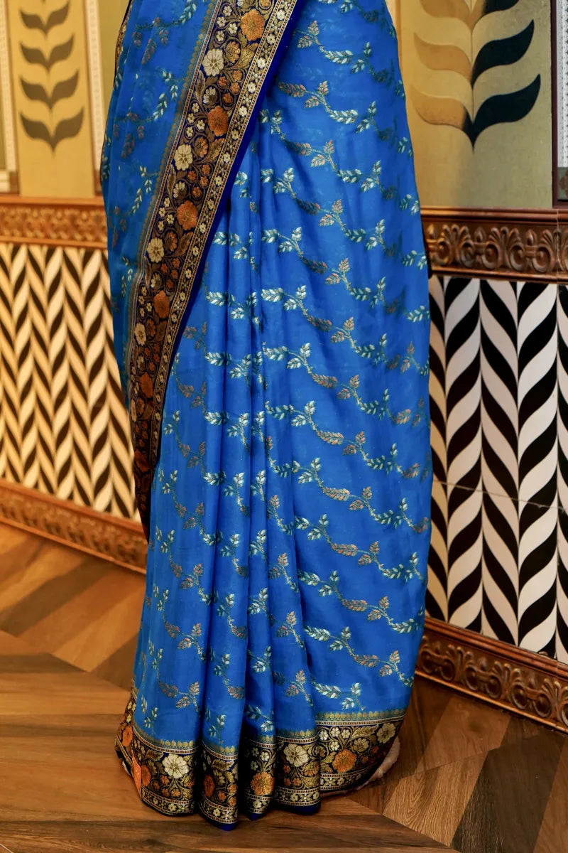 BANARASI FIROZI COLOR KHADDI GEORGETTE SAREE