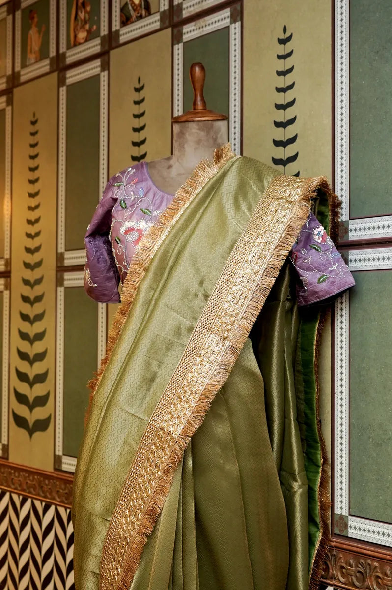 BANARASI KORA PISTA GREEN COLOR TISSUE WEAVING SAREE