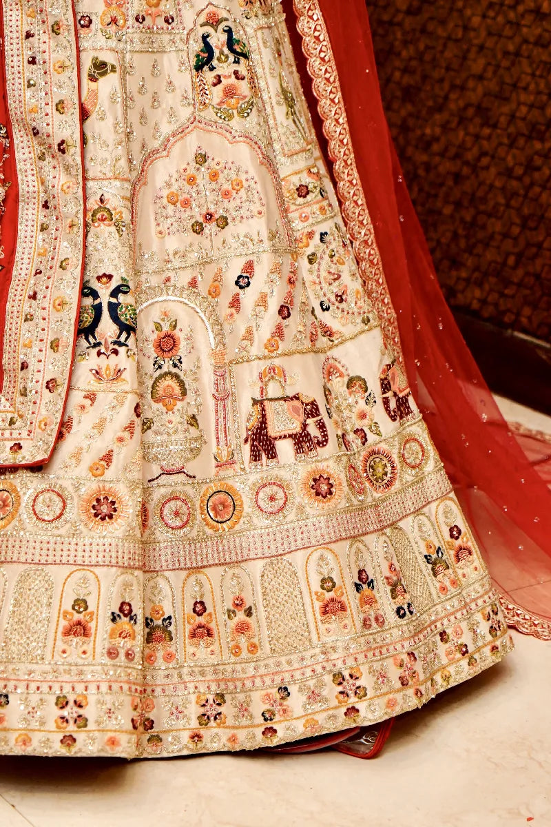 ROYAL RADIANCE GOLDEN COLOR FULL HAND ZARDOSI WORK BRIDAL LEHENGA