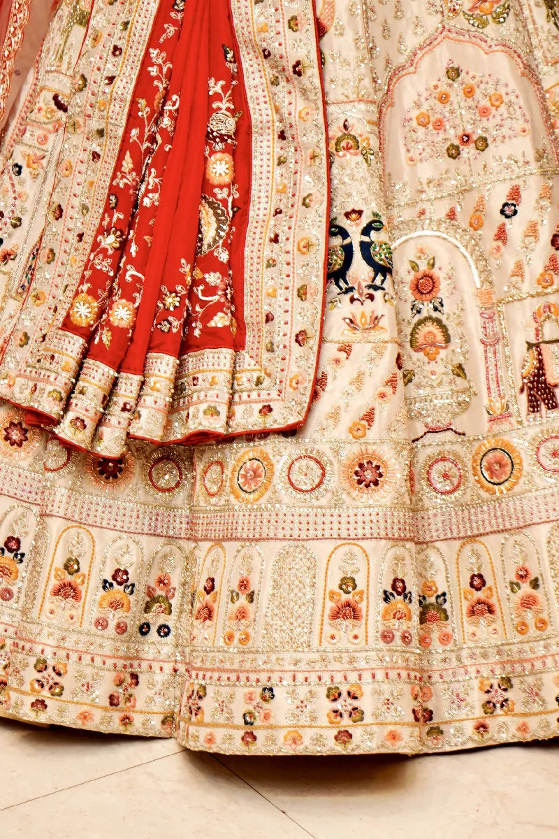 ROYAL RADIANCE GOLDEN COLOR FULL HAND ZARDOSI WORK BRIDAL LEHENGA