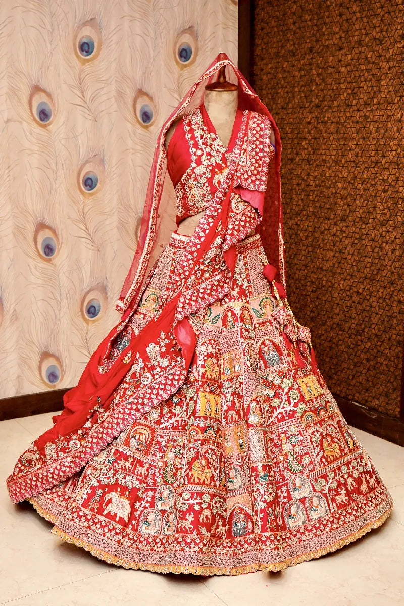 RED COLOR FULL HAND ZARDOSI WORK BRIDAL LEHENGA