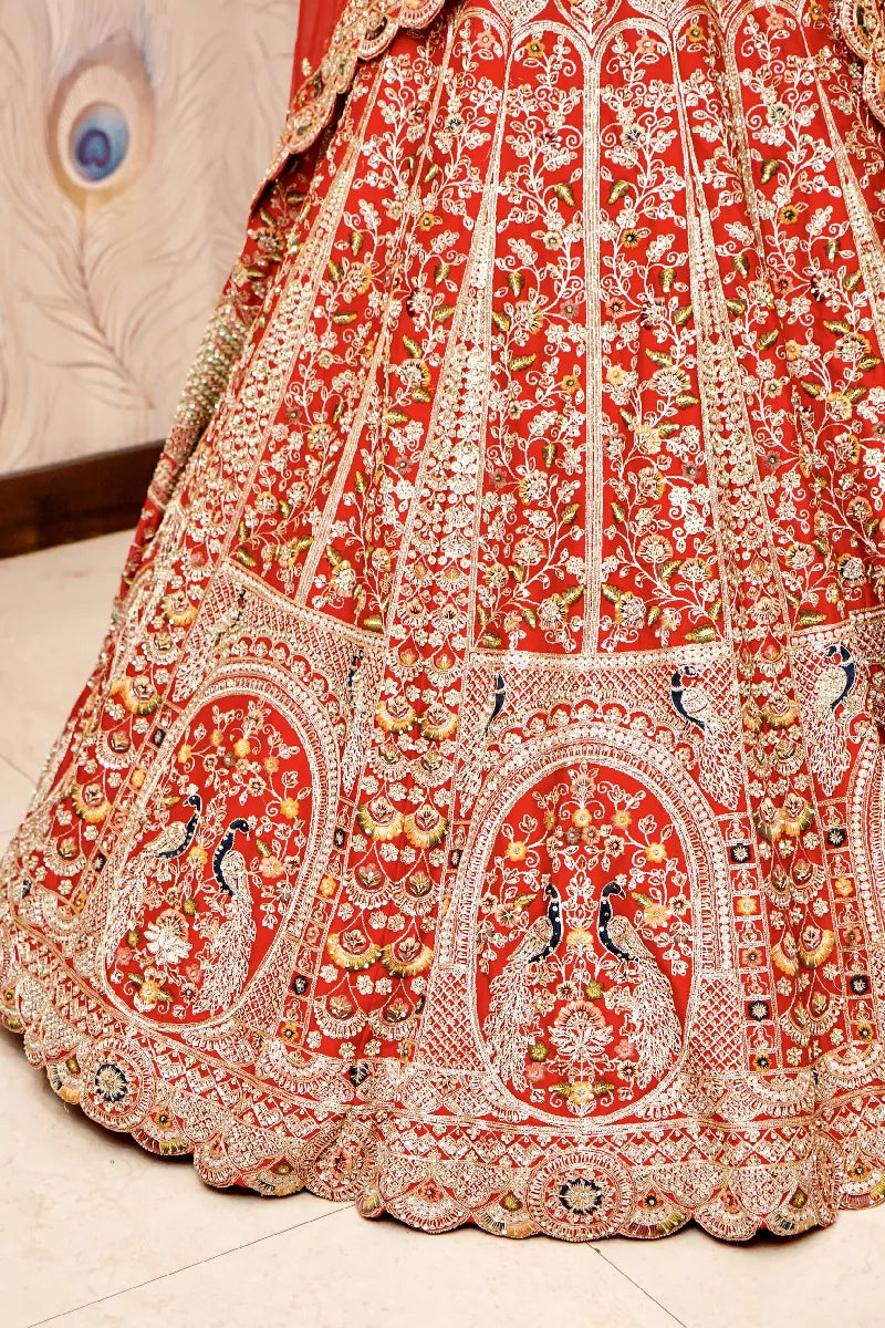RED COLOR FULL HAND ZARDOSI WORK BRIDAL LEHENGA