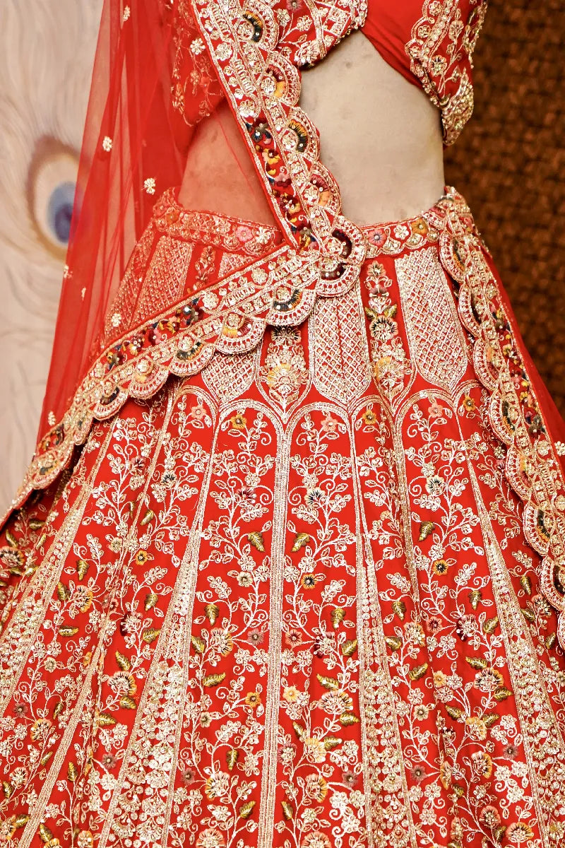 RED COLOR FULL HAND ZARDOSI WORK BRIDAL LEHENGA