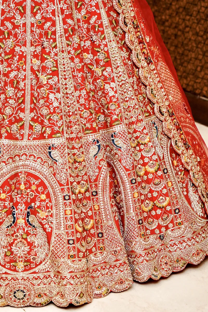 RED COLOR FULL HAND ZARDOSI WORK BRIDAL LEHENGA