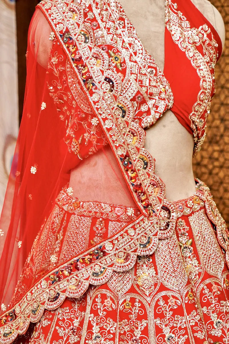 RED COLOR FULL HAND ZARDOSI WORK BRIDAL LEHENGA