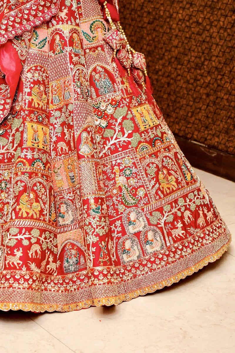 RED COLOR FULL HAND ZARDOSI WORK BRIDAL LEHENGA