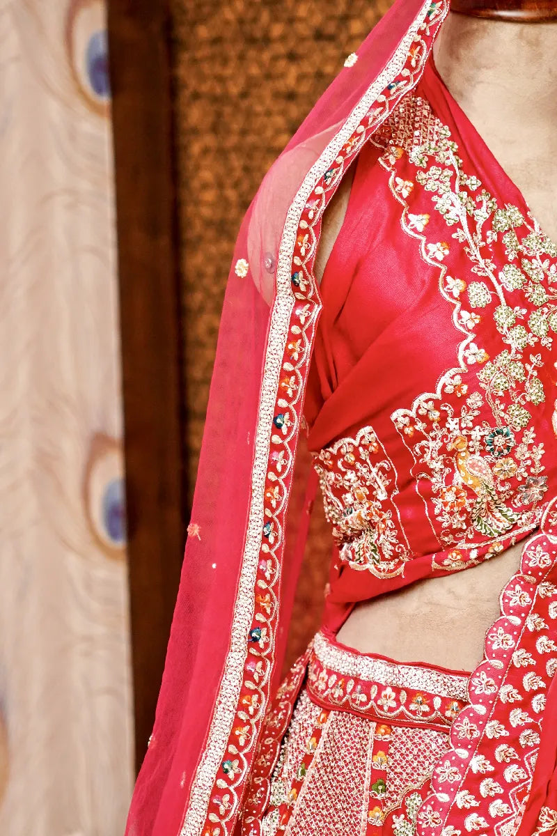 RED COLOR FULL HAND ZARDOSI WORK BRIDAL LEHENGA
