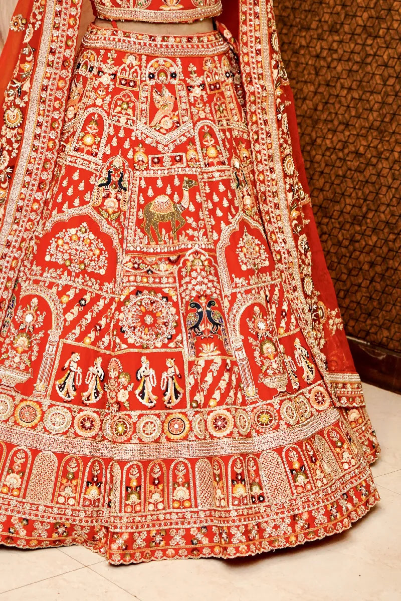 RED COLOR FULL HAND ZARDOSI WORK BRIDAL LEHENGA