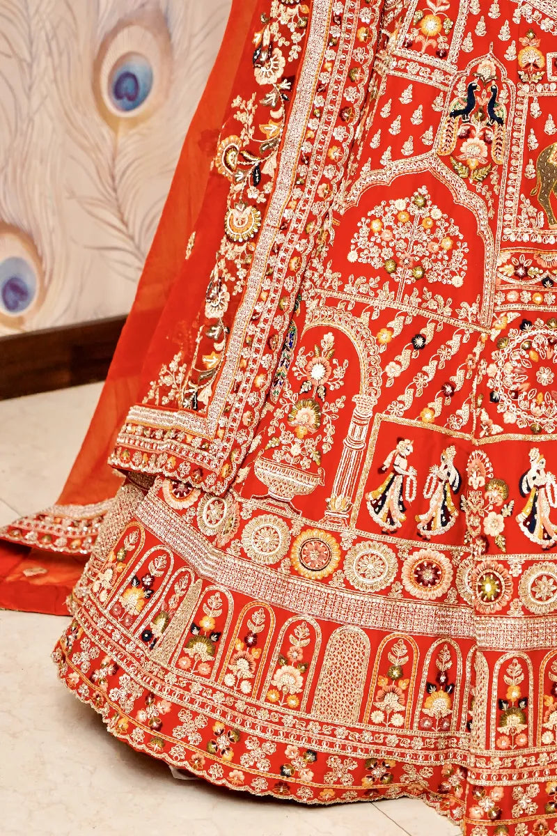 RED COLOR FULL HAND ZARDOSI WORK BRIDAL LEHENGA