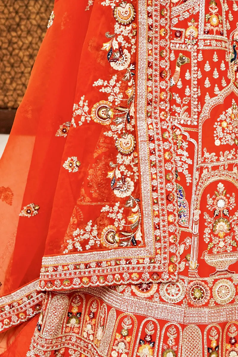 RED COLOR FULL HAND ZARDOSI WORK BRIDAL LEHENGA