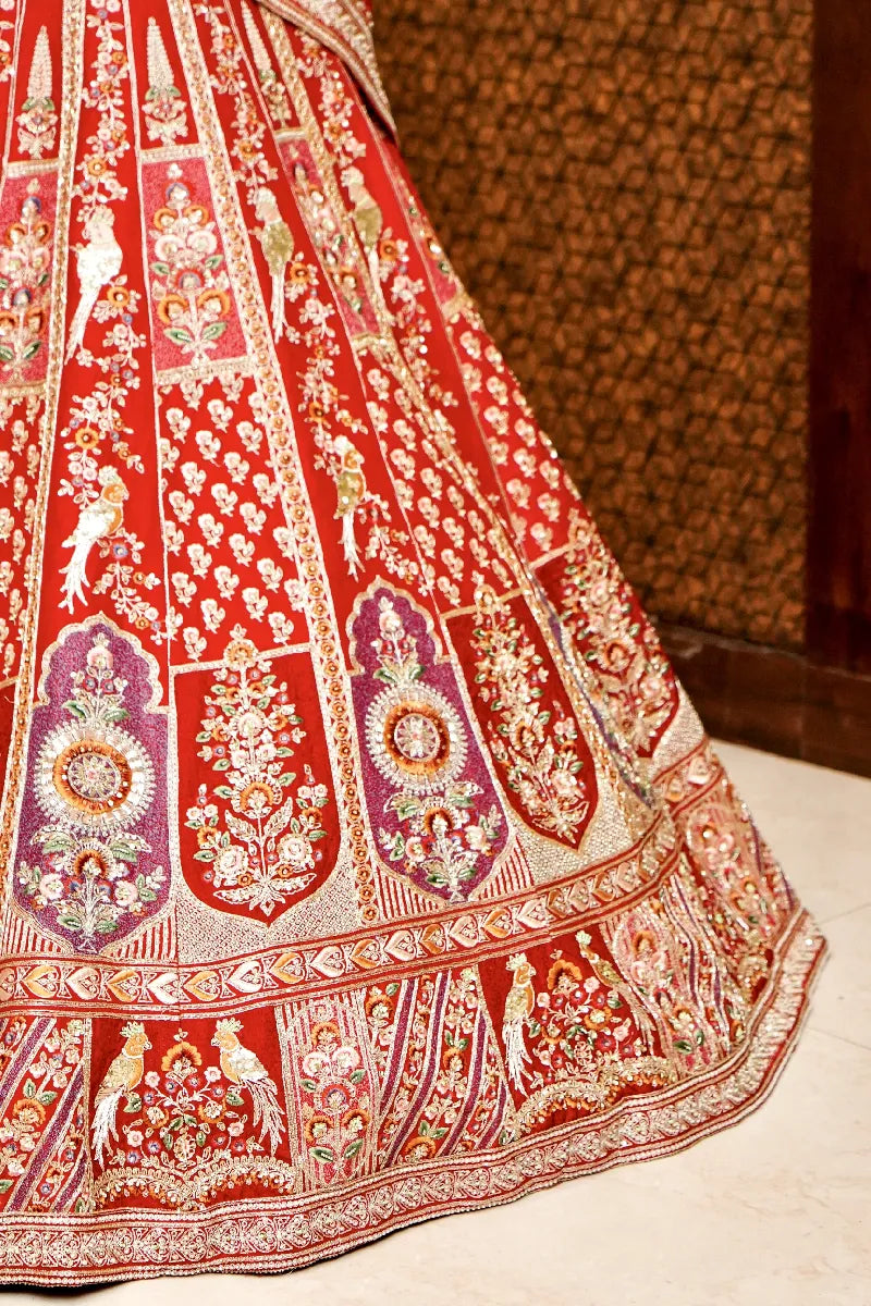RED COLOR FULL HAND ZARDOSI WORK BRIDAL LEHENGA