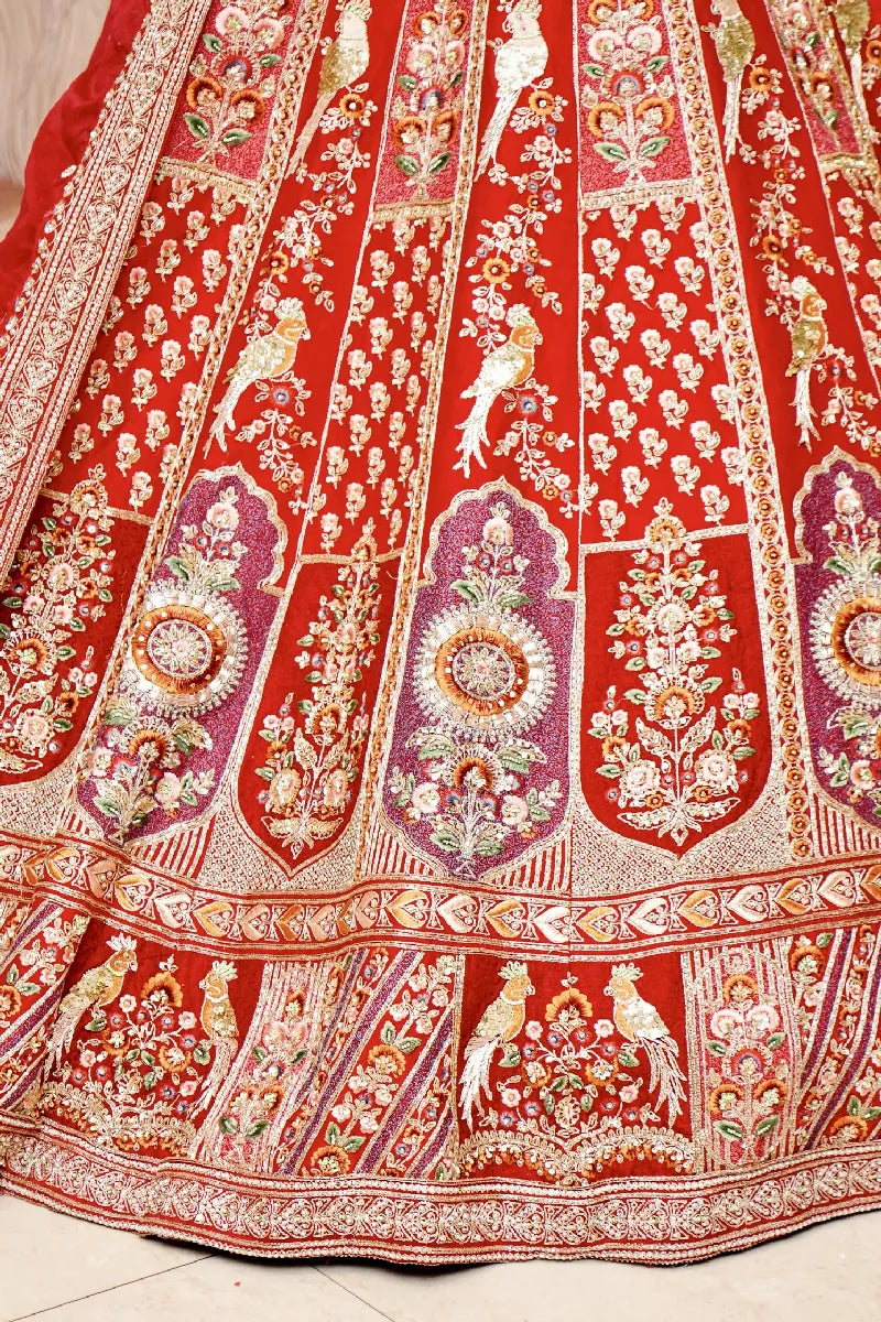 RED COLOR FULL HAND ZARDOSI WORK BRIDAL LEHENGA