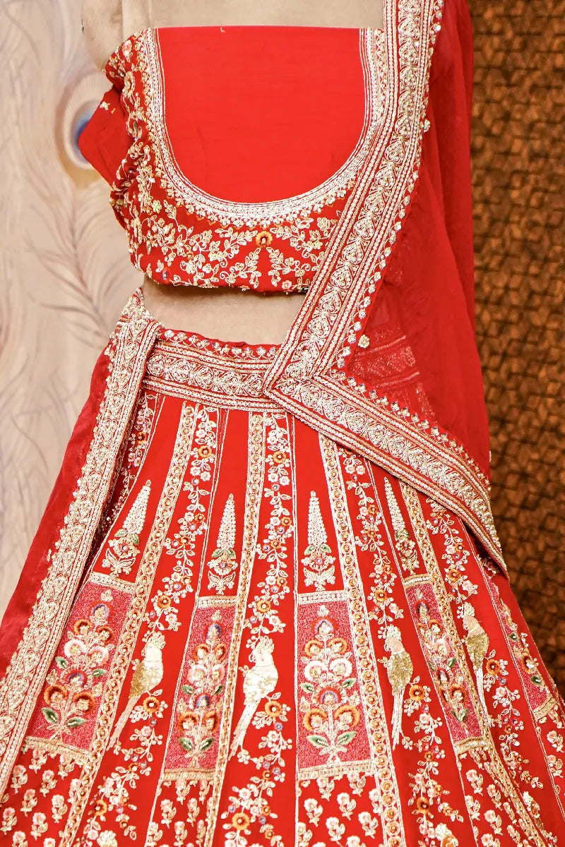RED COLOR FULL HAND ZARDOSI WORK BRIDAL LEHENGA
