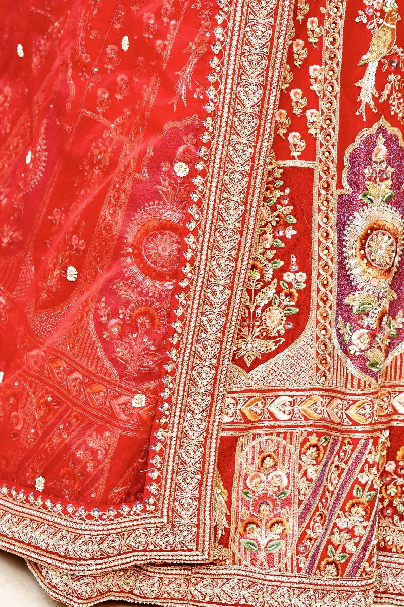 RED COLOR FULL HAND ZARDOSI WORK BRIDAL LEHENGA