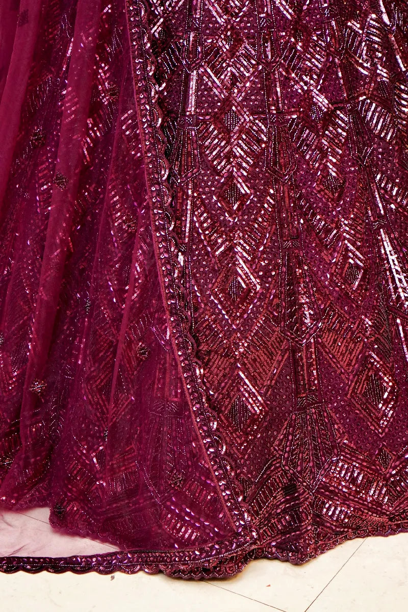 WINE COLOR FULL HAND RESHAM KARDHANA WORK BRIDAL LEHENGA