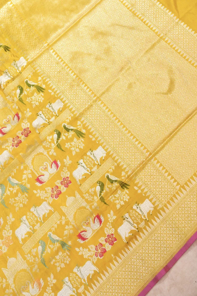 BANARASI SINGLE KATAN RICH ZARI YELLOW COLOR SAREE