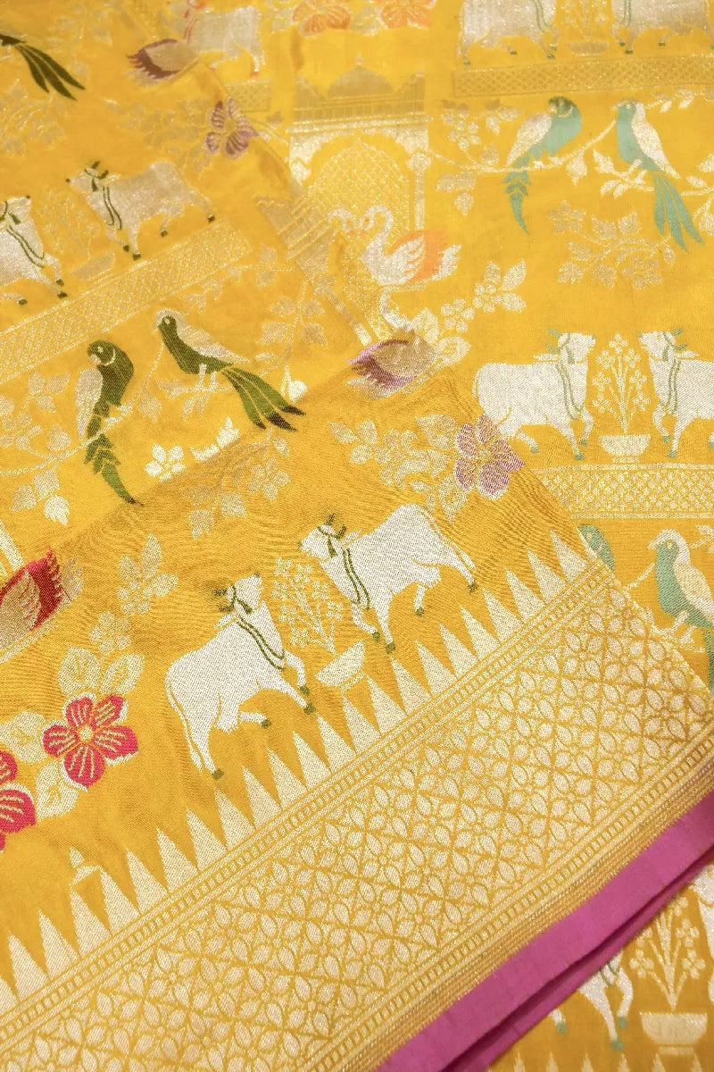BANARASI SINGLE KATAN RICH ZARI YELLOW COLOR SAREE