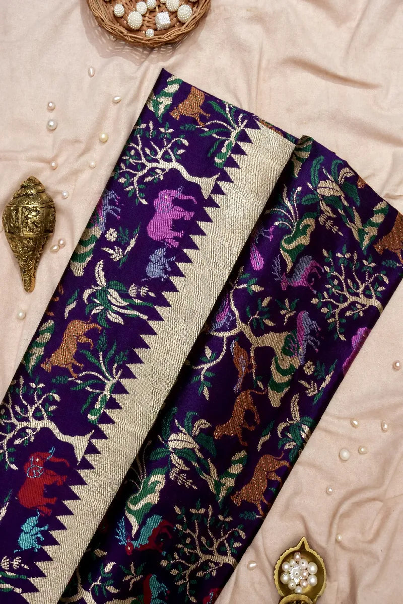 BANARASI SINGLE KATAN RICH ZARI PURPLE COLOR SAREE