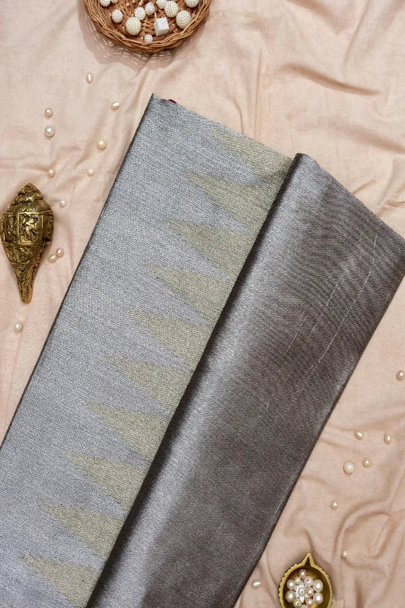 BANARASI SINGLE KATAN RICH ZARI SMOKE GREY COLOR SAREE