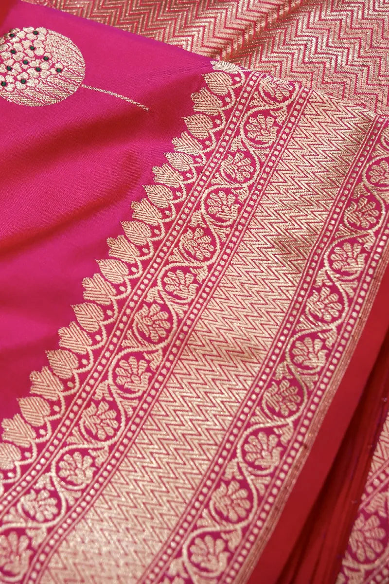 BANARASI SINGLE KATAN RICH ZARI RANI COLOR SAREE