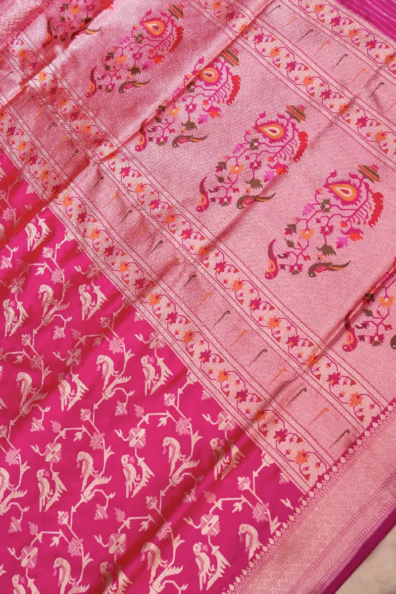 BANARASI SINGLE KATAN RICH ZARI RANI COLOR SAREE