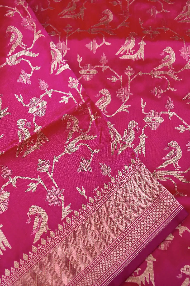 BANARASI SINGLE KATAN RICH ZARI RANI COLOR SAREE