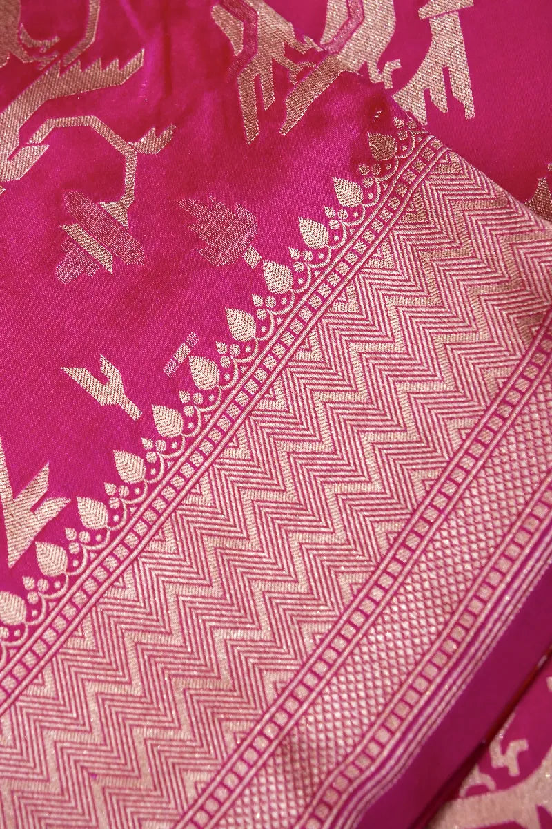 BANARASI SINGLE KATAN RICH ZARI RANI COLOR SAREE