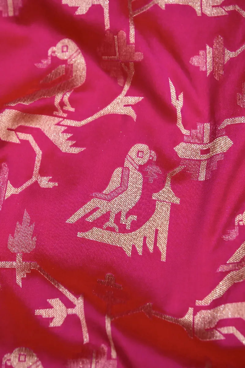 BANARASI SINGLE KATAN RICH ZARI RANI COLOR SAREE