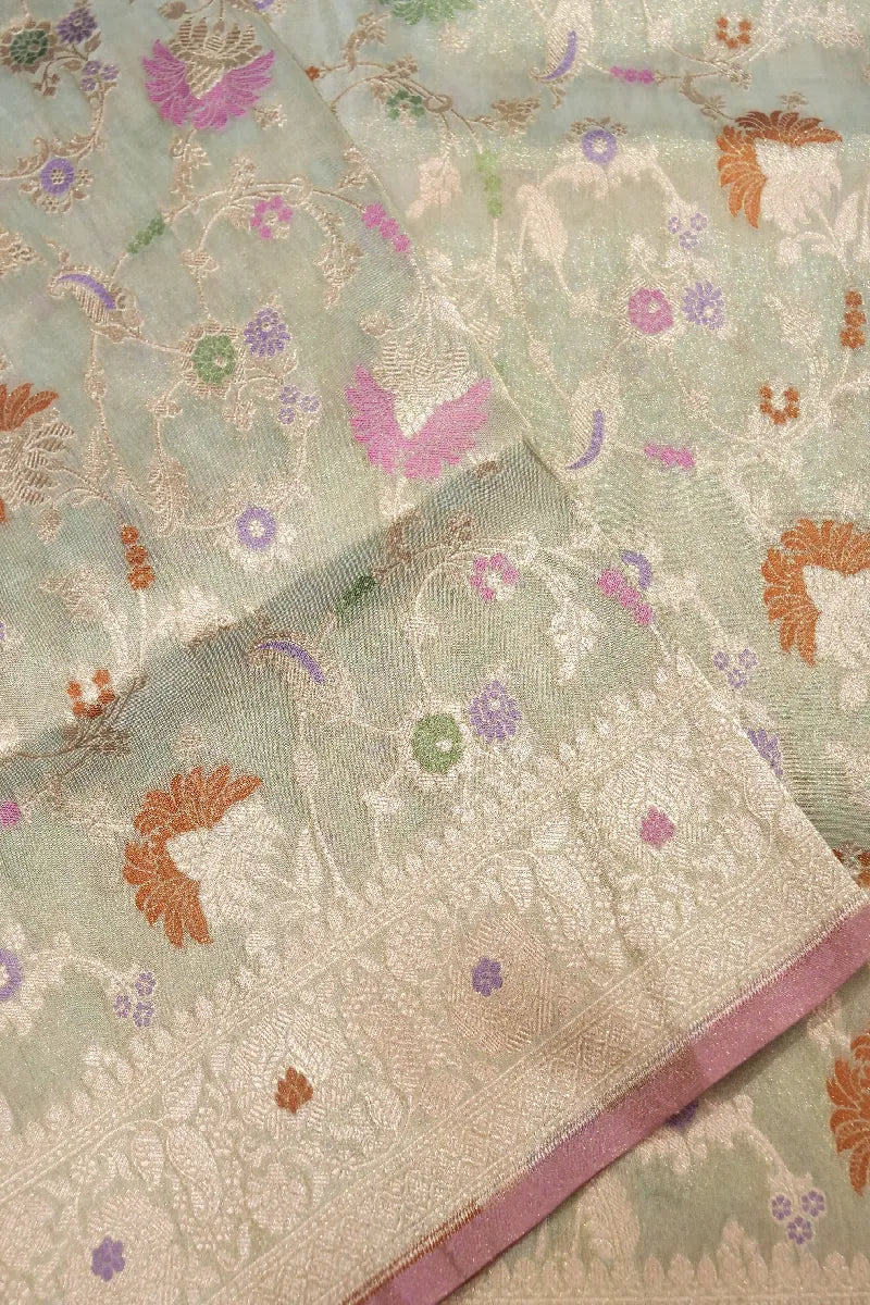 BANARASI SINGLE KATAN RICH ZARI SAGE COLOR SAREE