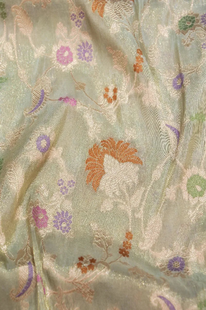 BANARASI SINGLE KATAN RICH ZARI SAGE COLOR SAREE
