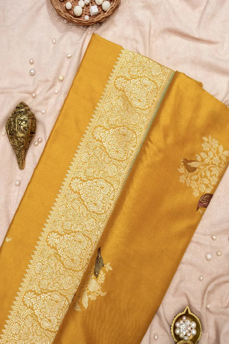 BANARASI SINGLE KATAN RICH ZARI MUSTARD YELLOW COLOR SAREE