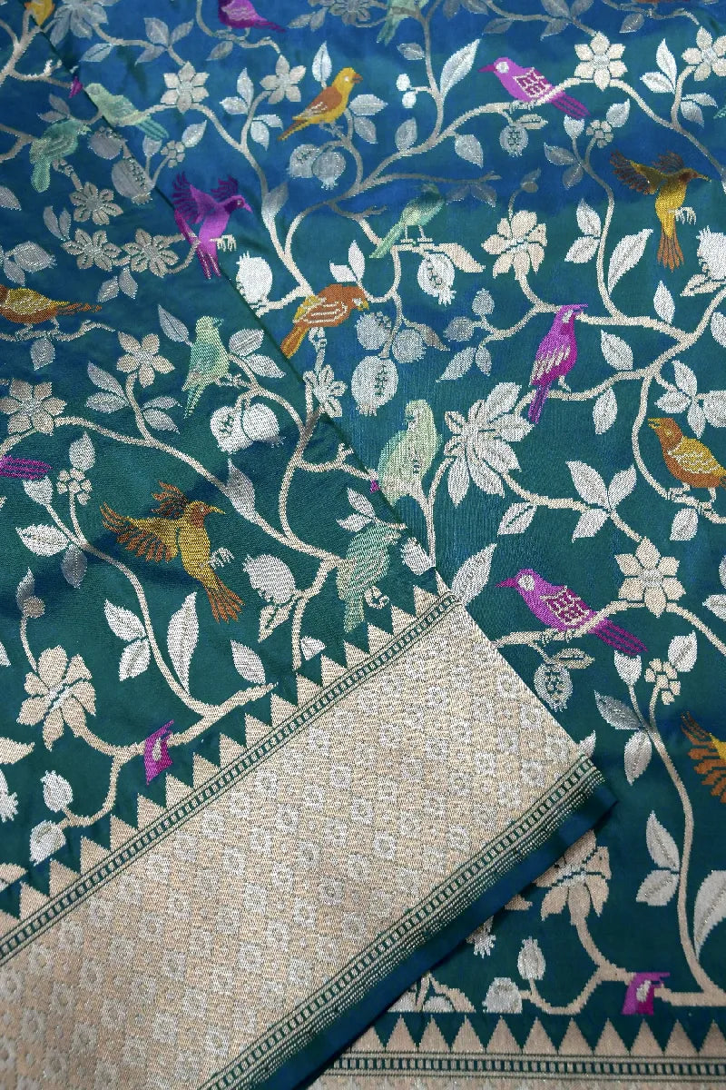 BANARASI SINGLE KATAN RICH ZARI RAMA GREEN COLOR SAREE