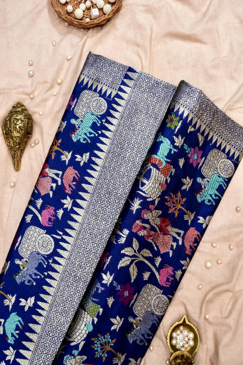 BANARASI SINGLE KATAN RICH ZARI NAVY BLUE COLOR SAREE