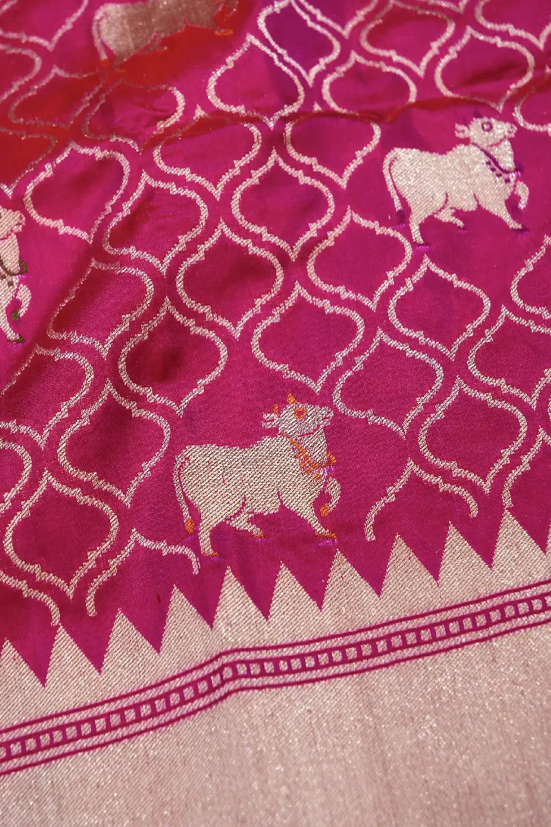BANARASI SINGLE KATAN RICH ZARI RANI COLOR SAREE
