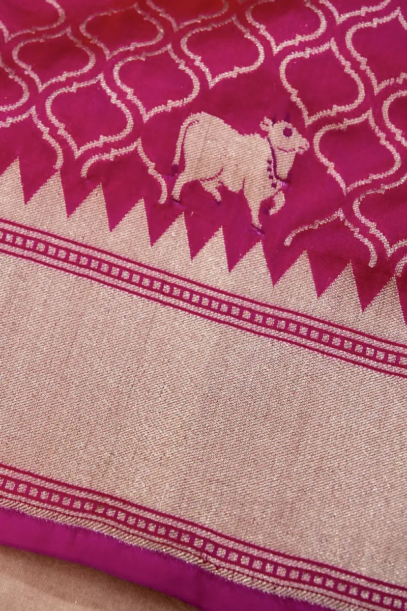 BANARASI SINGLE KATAN RICH ZARI RANI COLOR SAREE