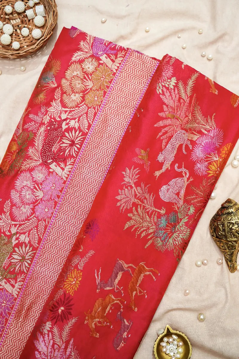 BANARASI SINGLE KATAN RICH ZARI RED COLOR SAREE