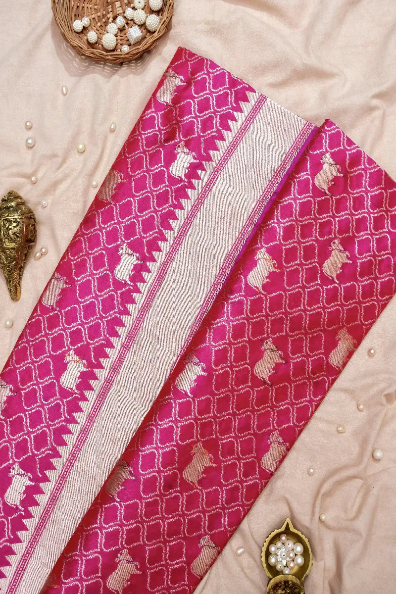 BANARASI SINGLE KATAN RICH ZARI RANI COLOR SAREE