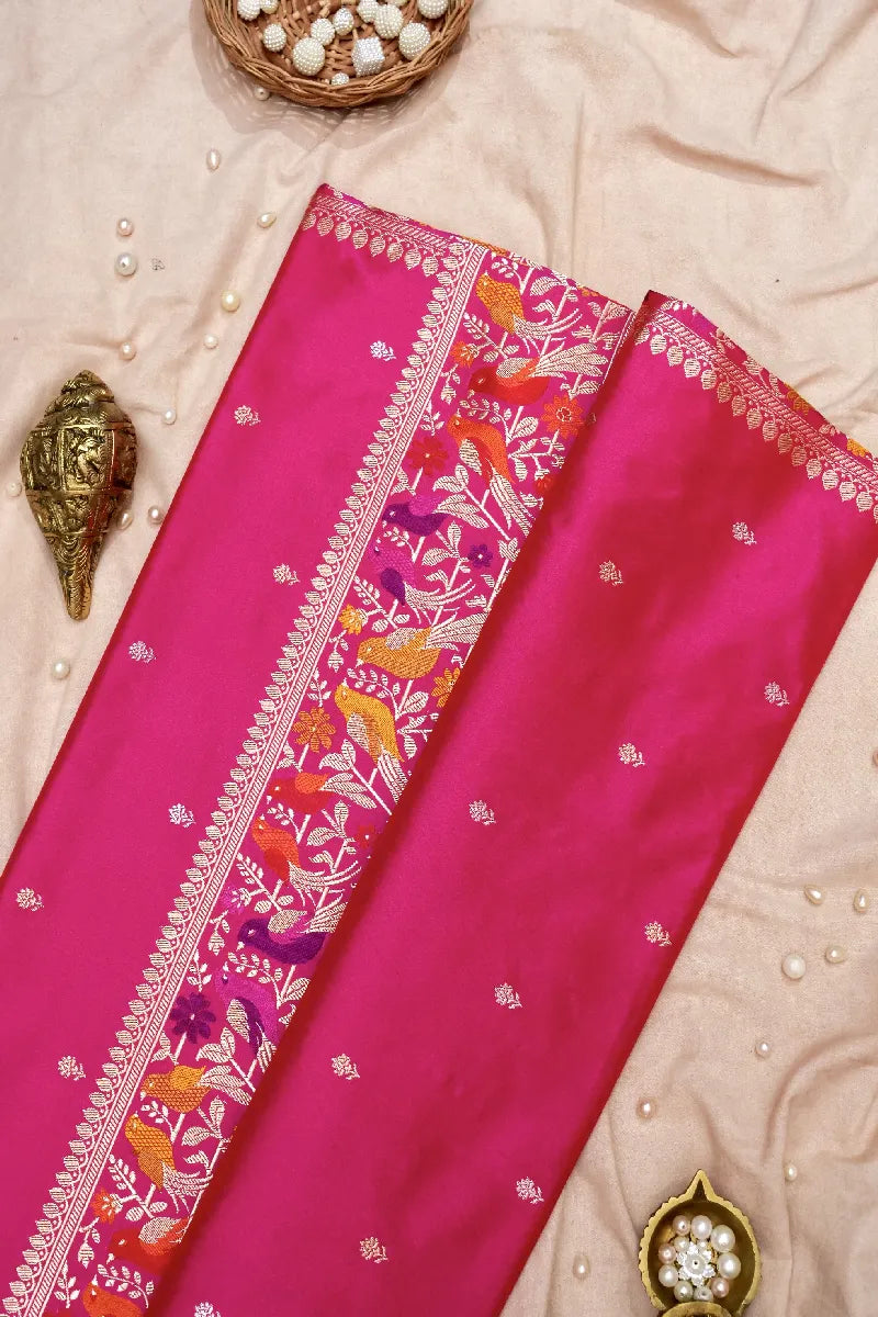 BANARASI SINGLE KATAN RICH ZARI RANI COLOR SAREE