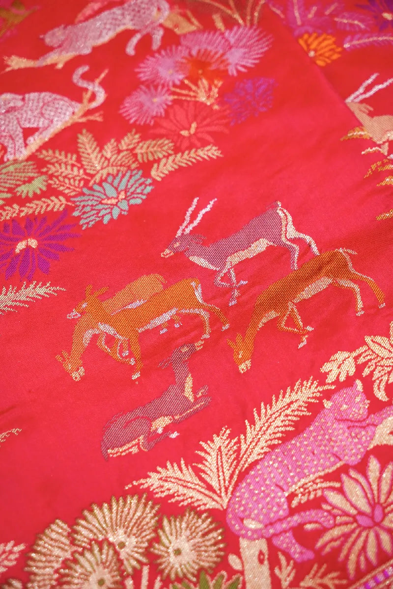 BANARASI SINGLE KATAN RICH ZARI RED COLOR SAREE