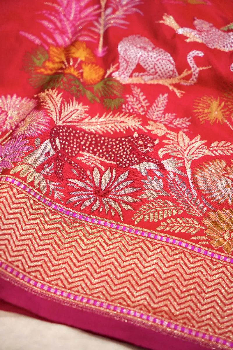 BANARASI SINGLE KATAN RICH ZARI RED COLOR SAREE