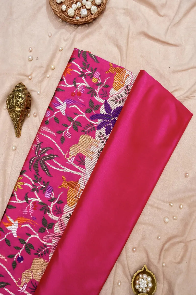 BANARASI SINGLE KATAN RICH ZARI RANI COLOR SAREE