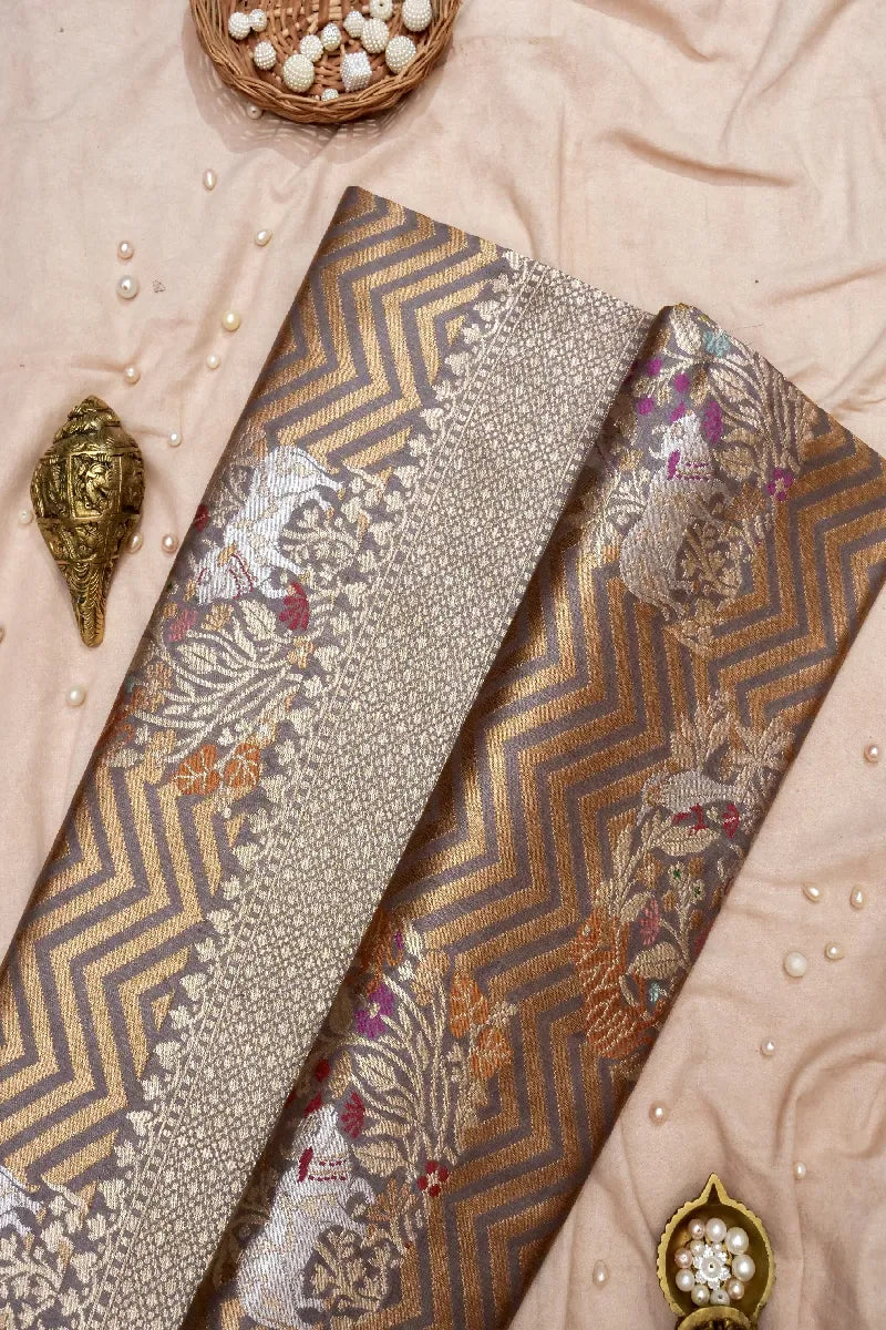 BANARASI SINGLE KATAN RICH ZARI GREY COLOR SAREE