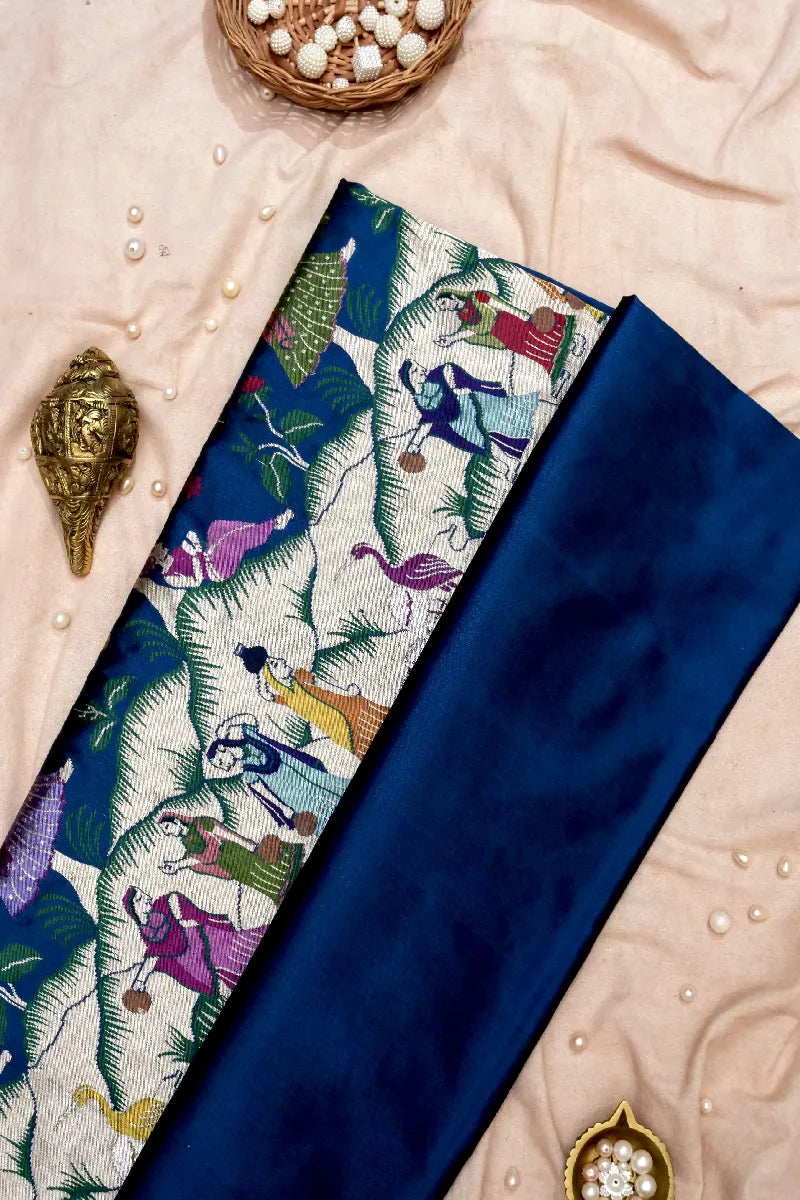 BANARASI SINGLE KATAN RICH ZARI NAVY BLUE COLOR SAREE