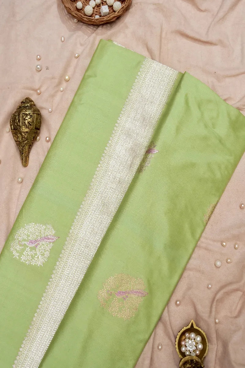 BANARASI SINGLE KATAN RICH ZARI PISTA LIME COLOR SAREE