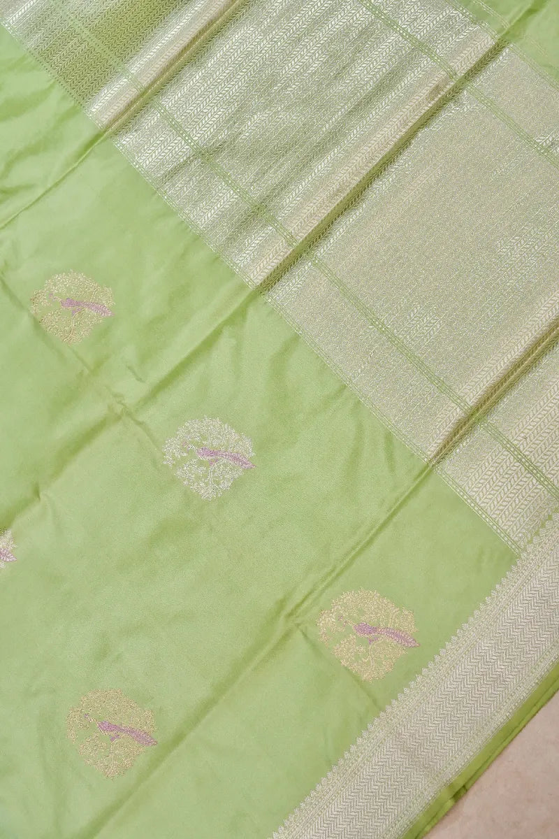 BANARASI SINGLE KATAN RICH ZARI PISTA LIME COLOR SAREE