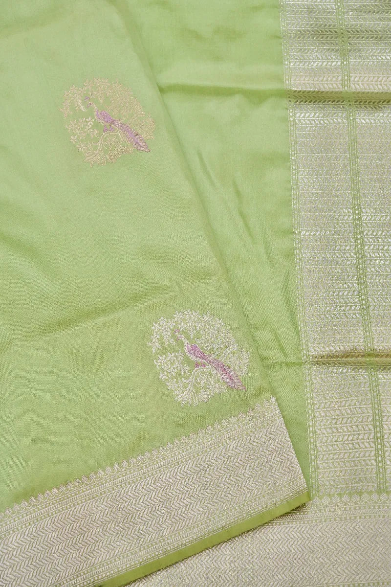 BANARASI SINGLE KATAN RICH ZARI PISTA LIME COLOR SAREE