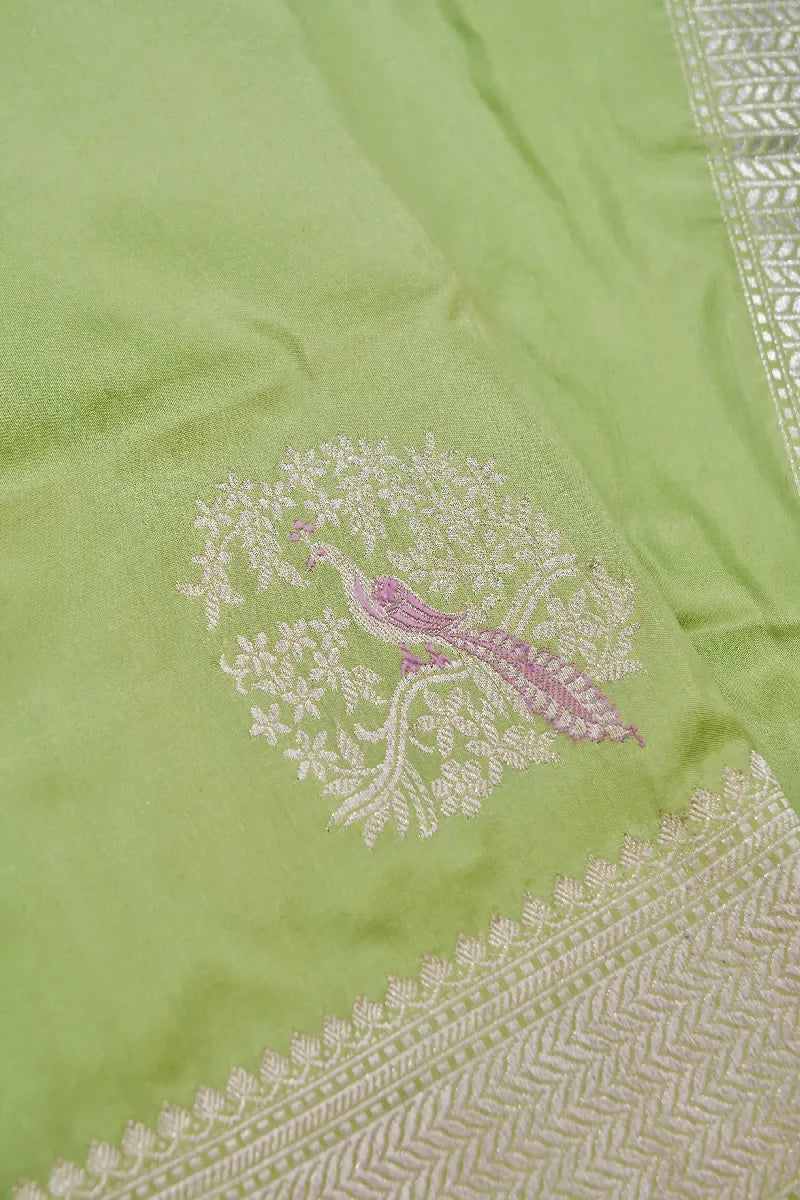 BANARASI SINGLE KATAN RICH ZARI PISTA LIME COLOR SAREE